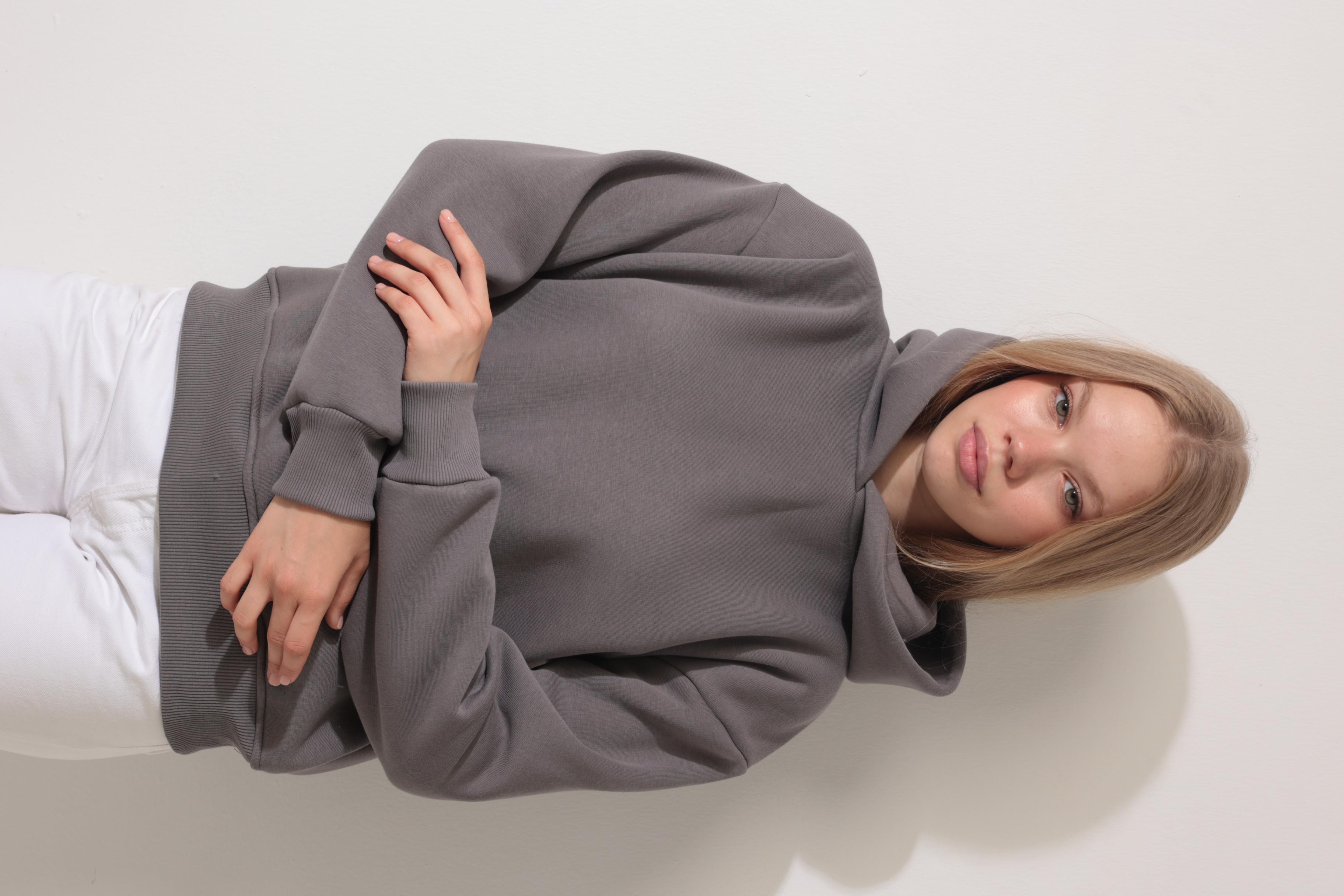 Antrasit Sırtı Etnik Nakış İşlemeli Bisiklet Yaka Sweatshirt - 2435