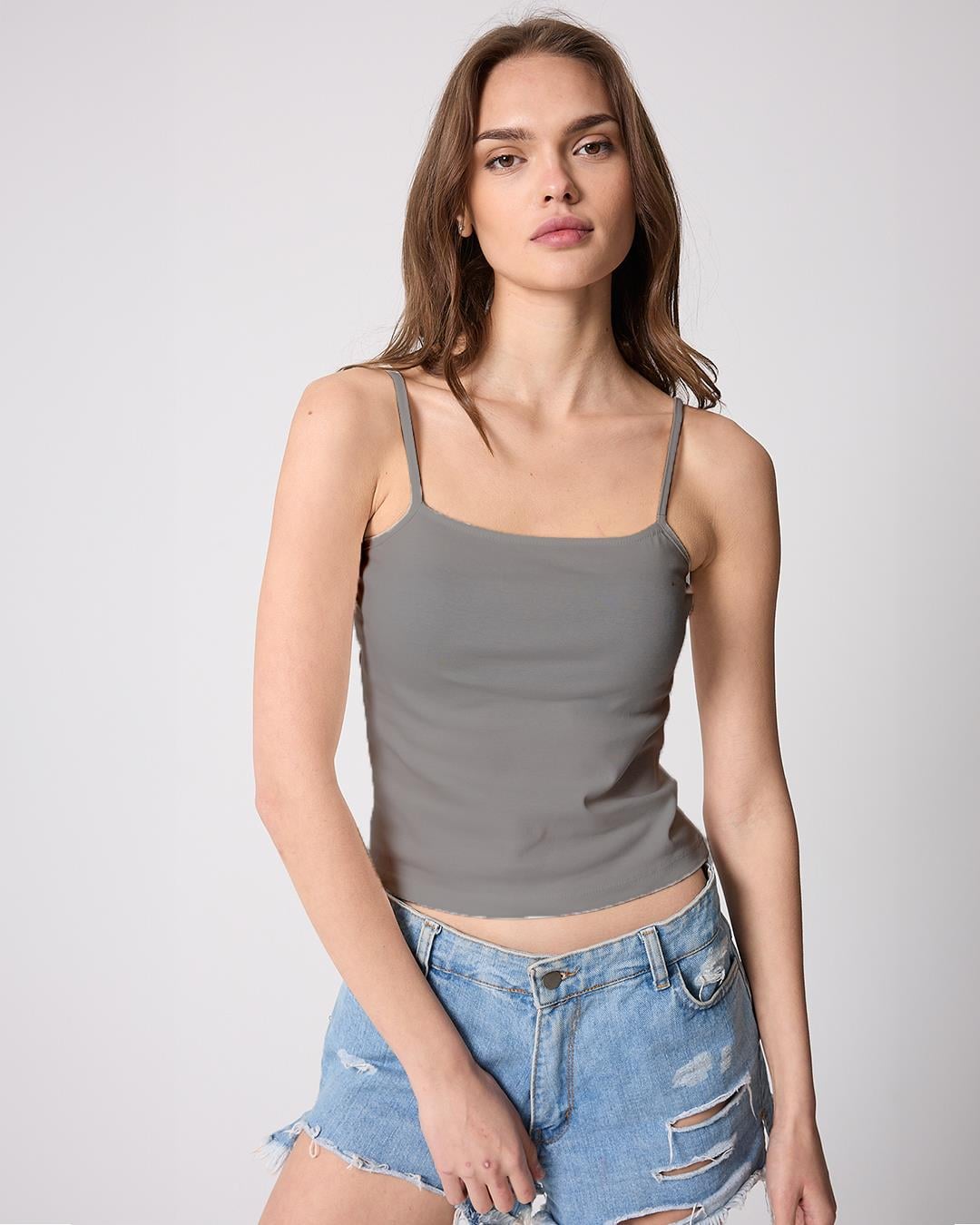 Füme Kadın Ince Ip Askılı Basic Crop Atlet -2466