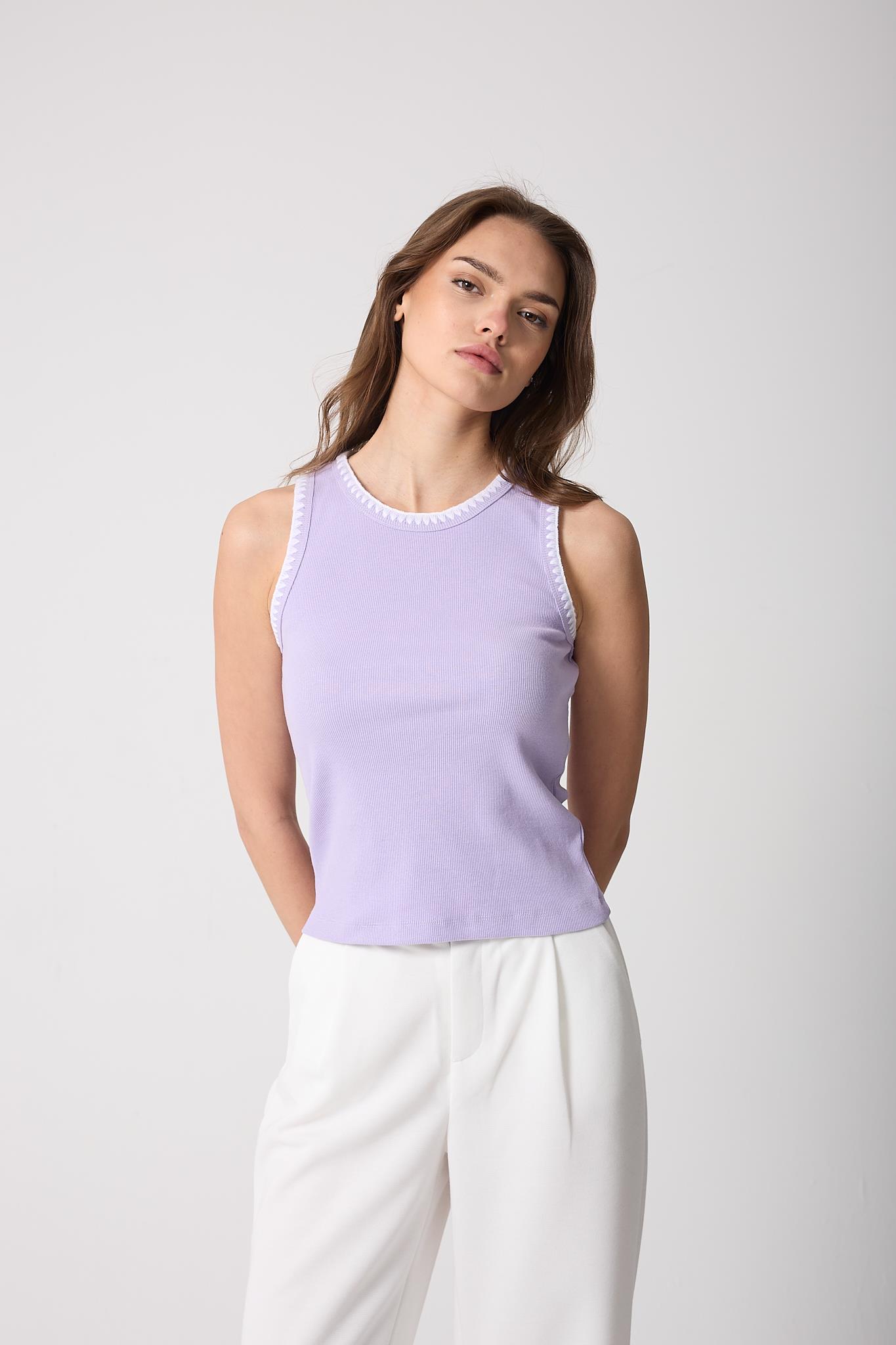 Kadın Lila Halter Yaka Nakış Detaylı Bluz - 2512