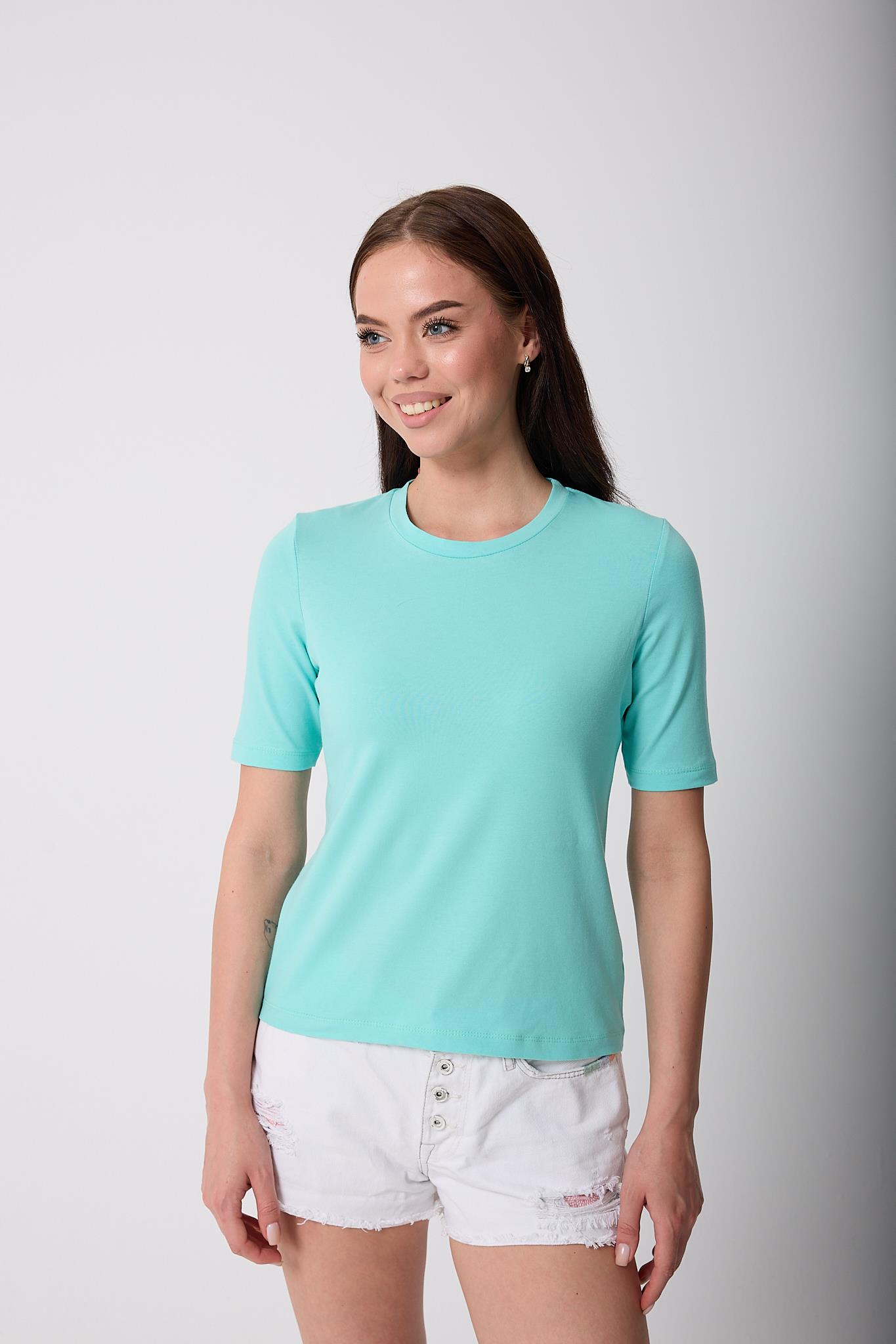 Kadın Turkuaz Likralı Yarım Kollu Basic T-shirt - 2524