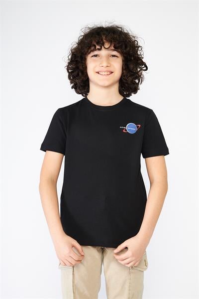 Çocuk Logo Baskılı Kısa Kollu Tişört - Siyah