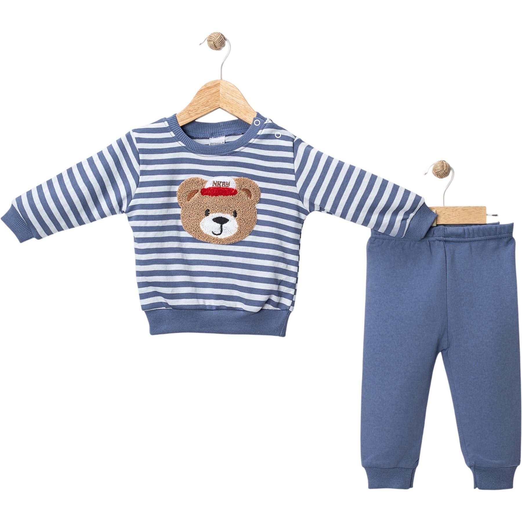 Çizgili Ayı Nakışlı İkili Bebek Takım