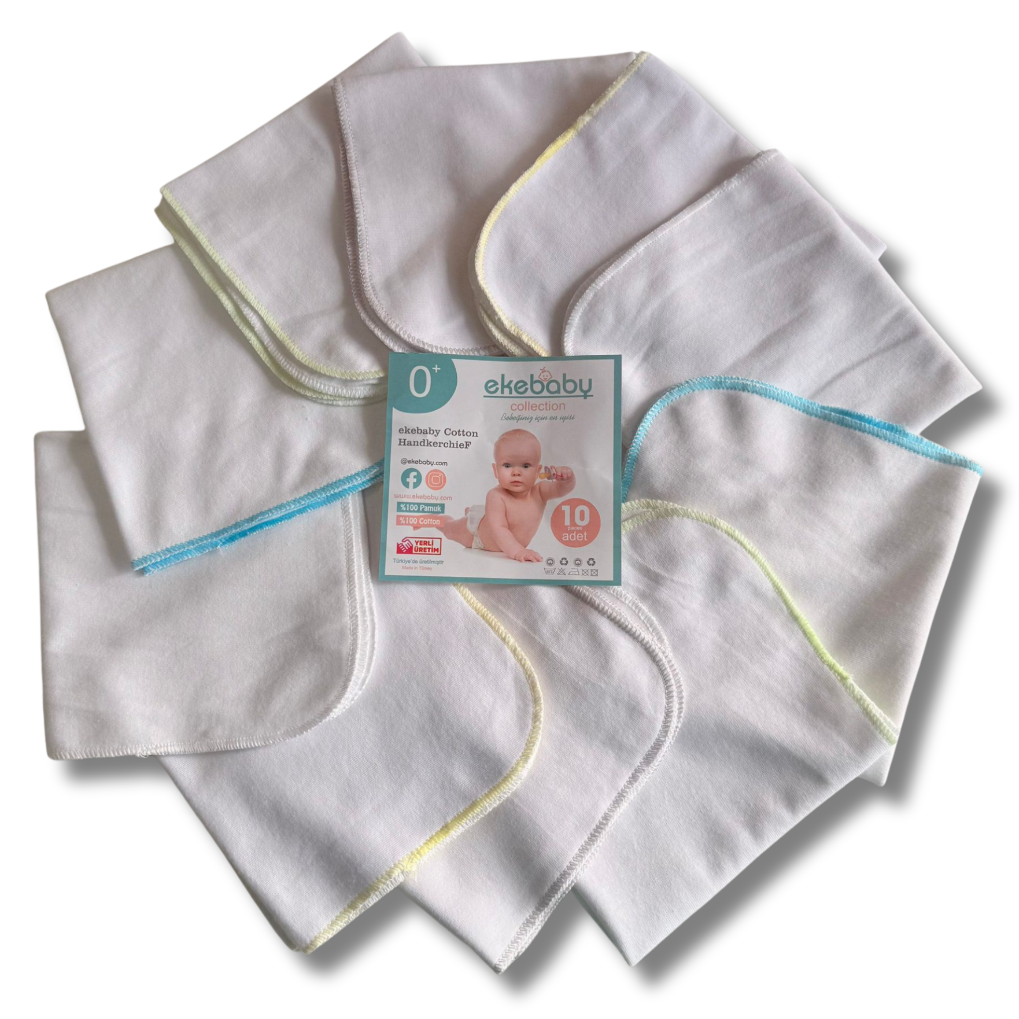 Ekebaby %100 Pamuk Ağız Mendili – 10'lu Set (28x28 cm)