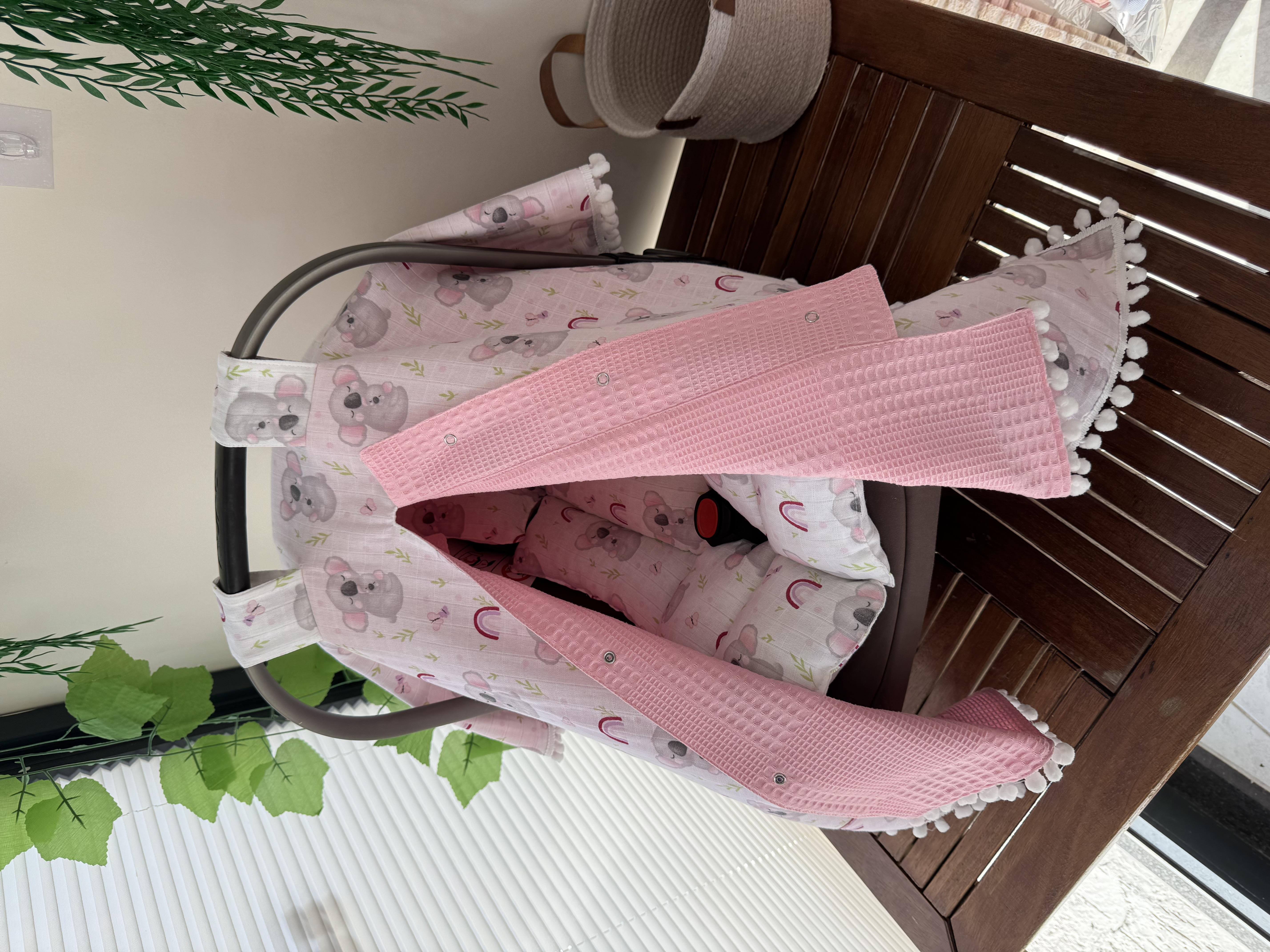 Pembe KoalaÇift Taraflı Puset Örtüsü ve Puset Minderi
