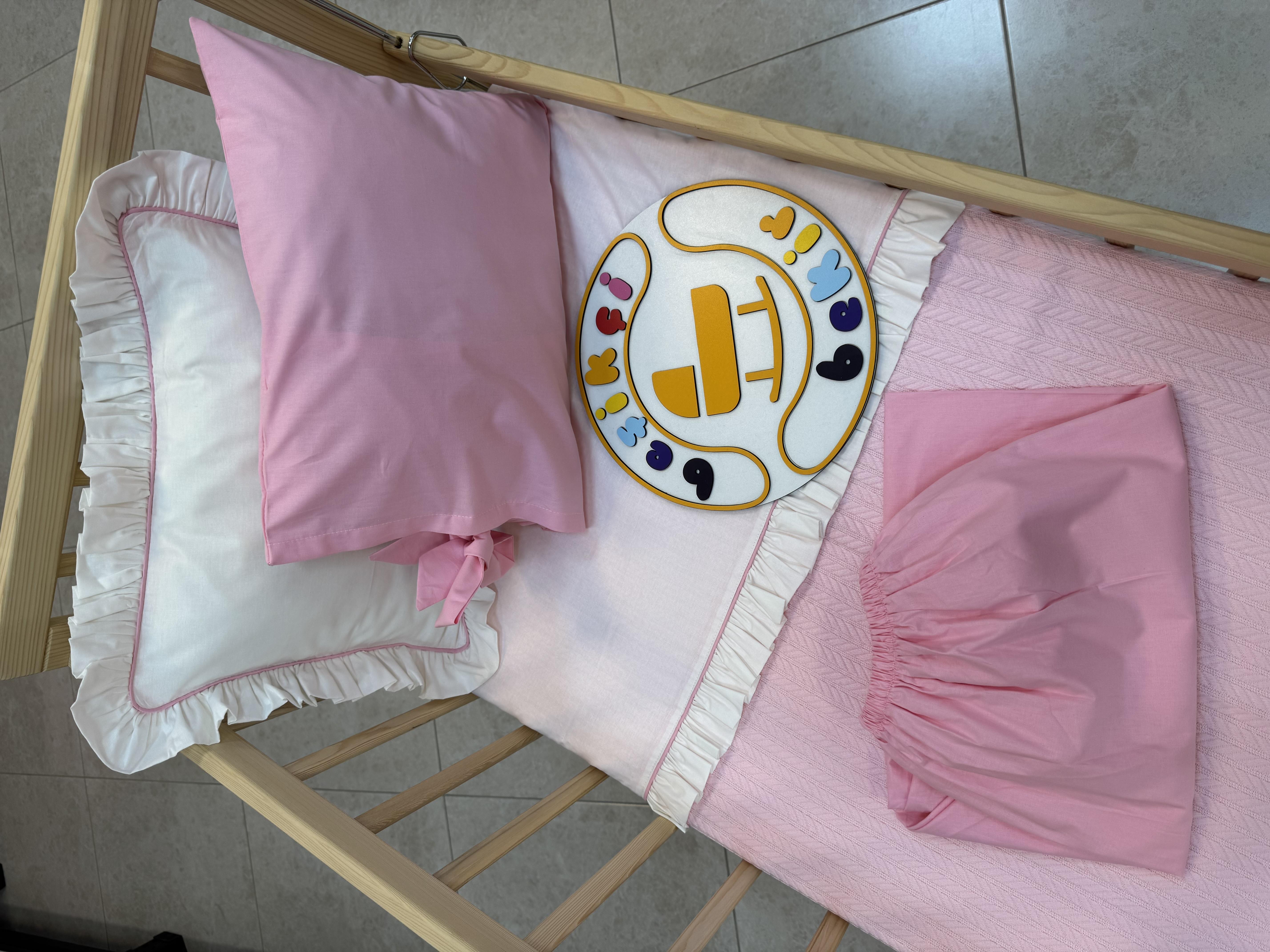 Pembe Örgü Kumaş Bebek Pike Takımı 