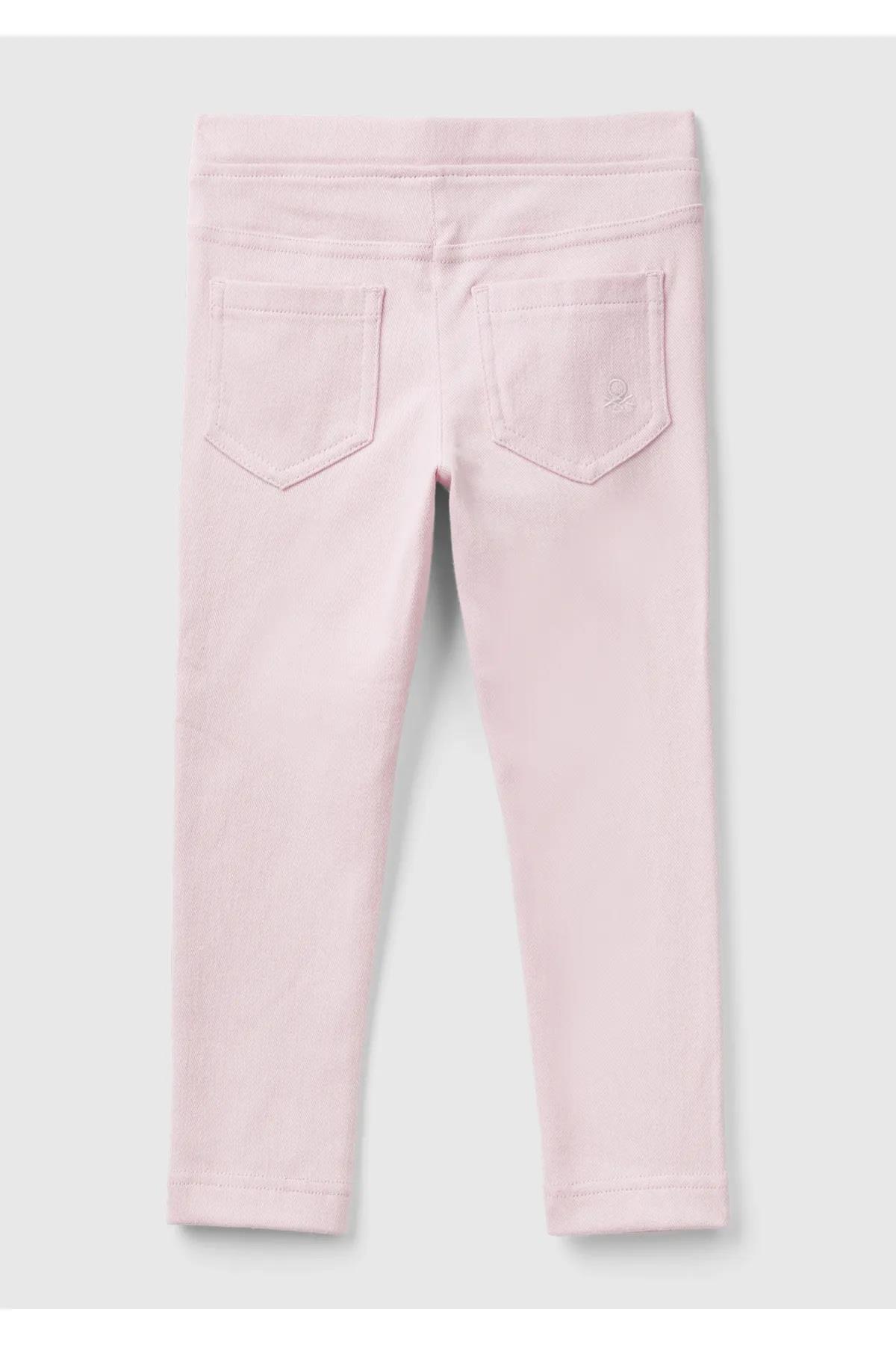 United Colors of Benetton Kız Çocuk Logo İşlemeli Beli Lastikli Dar Kesim Pantolon E00X