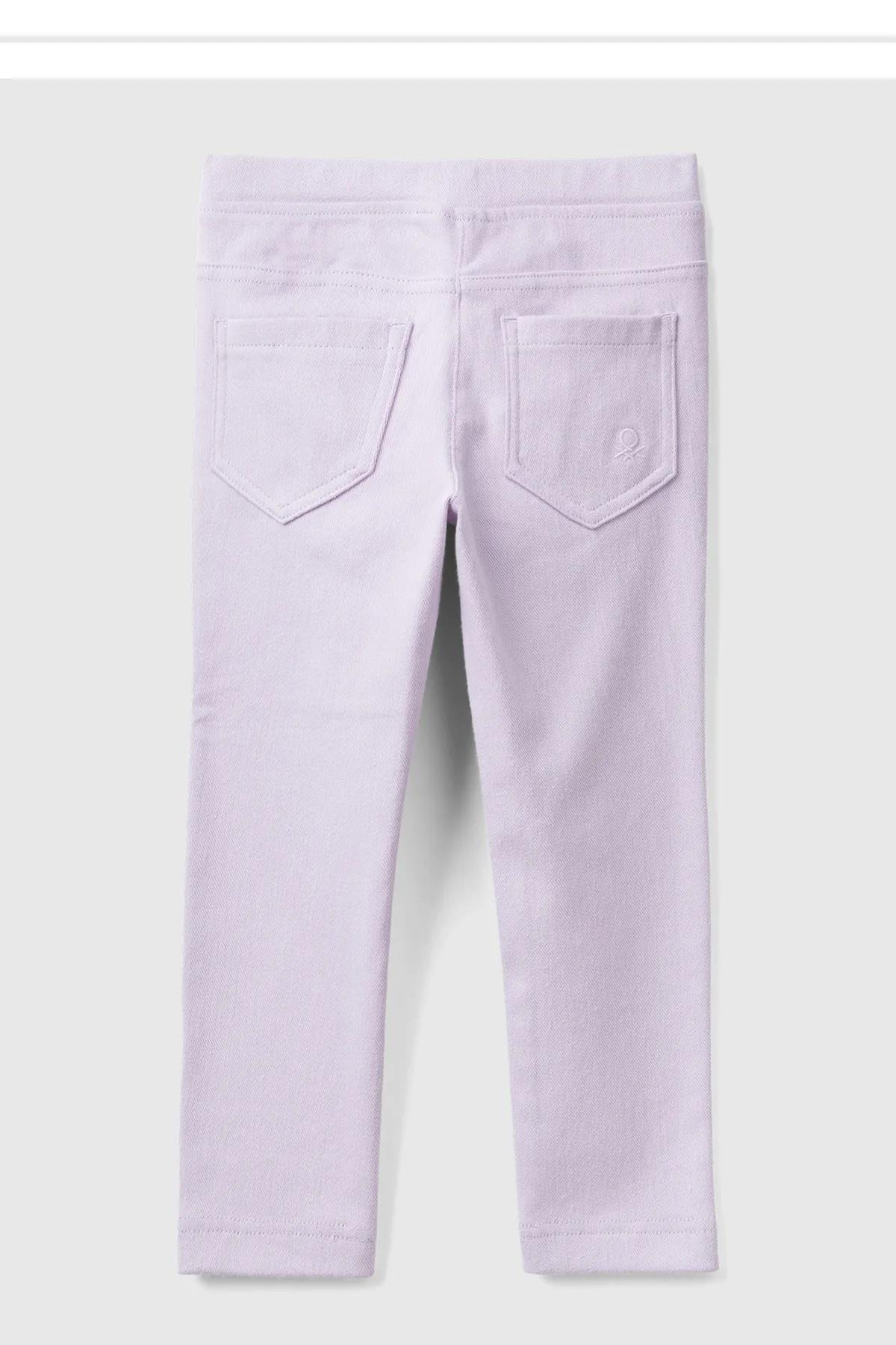 United Colors of Benetton Kız Çocuk Logo İşlemeli Beli Lastikli Dar Kesim Pantolon E00X