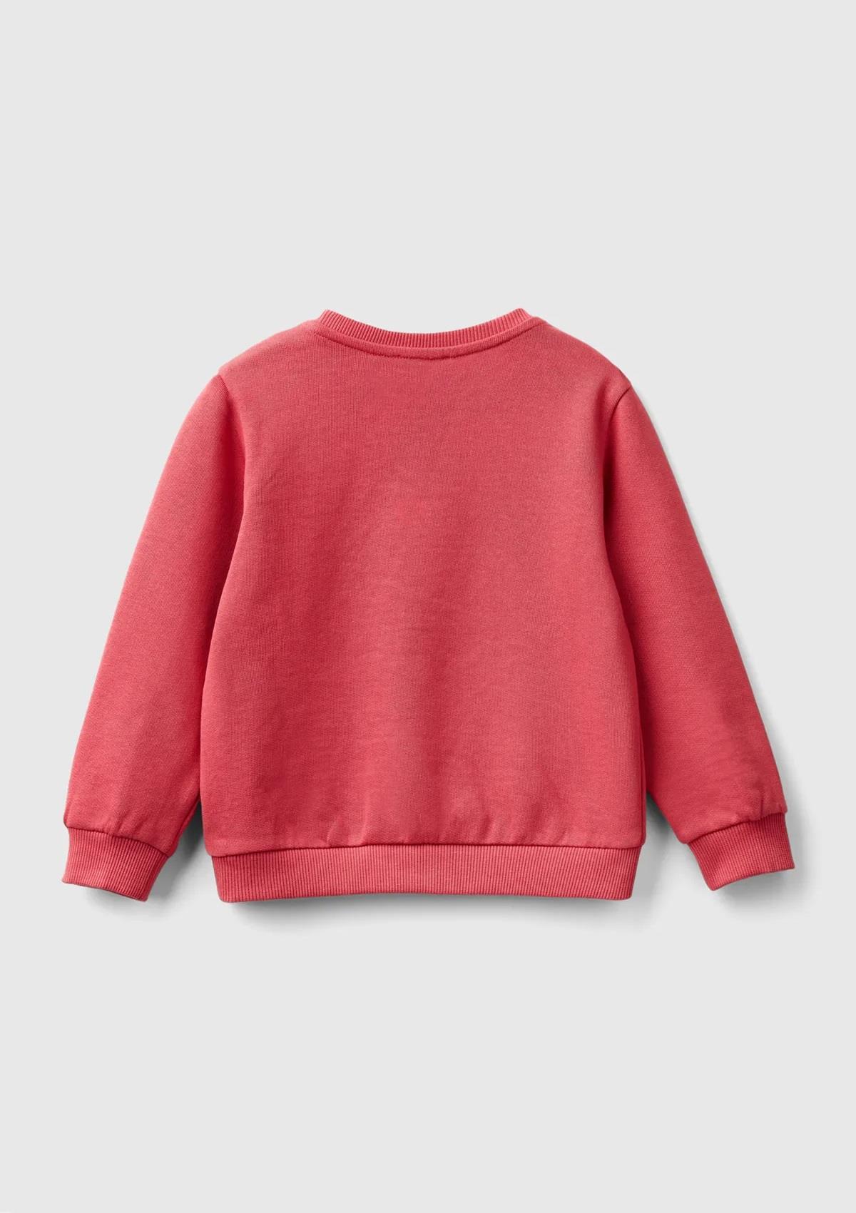 United Colors of Benetton Kız Çocuk Gül Kurusu Önü İşlemeli Ribana Detaylı Normal Kesim Bisiklet Yaka Sweatshirt