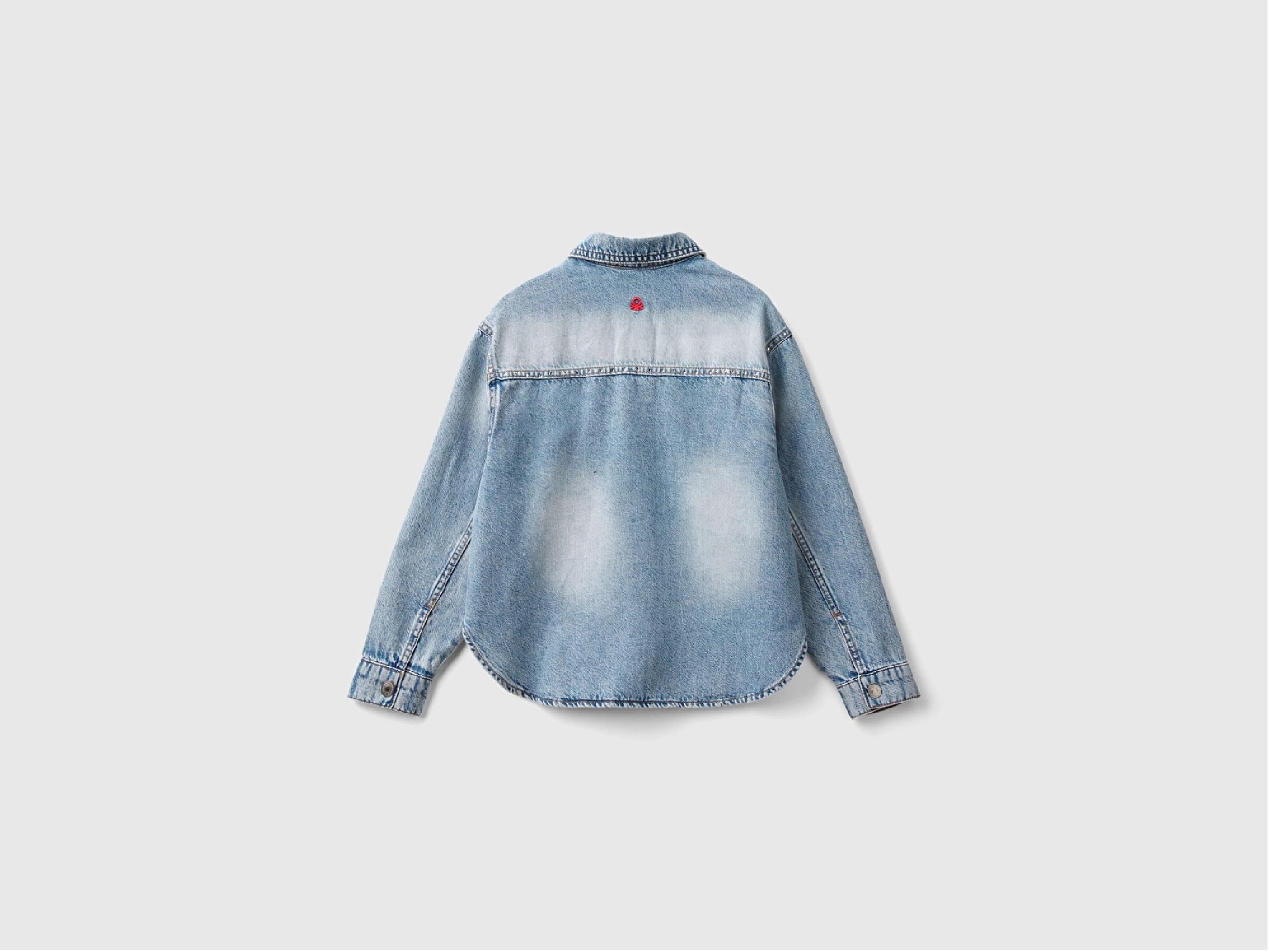 United Colors of Benetton Kız Çocuk Açık Denim Göğüs Cepli Gömlek