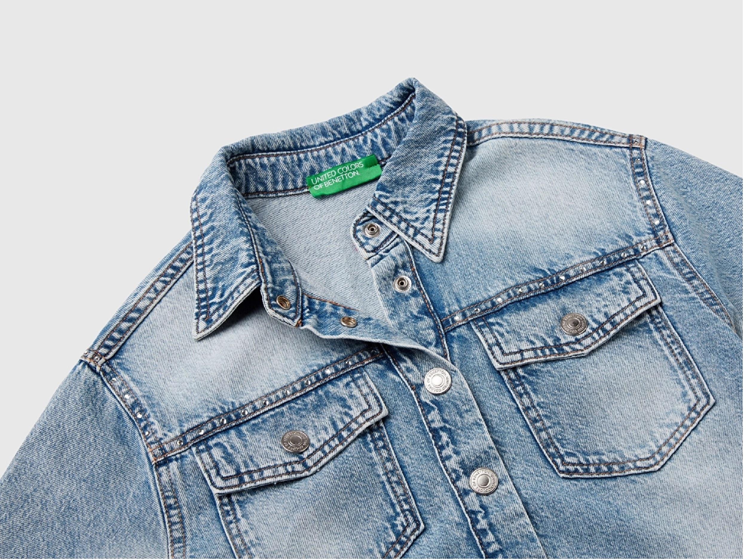 United Colors of Benetton Kız Çocuk Açık Denim Göğüs Cepli Gömlek