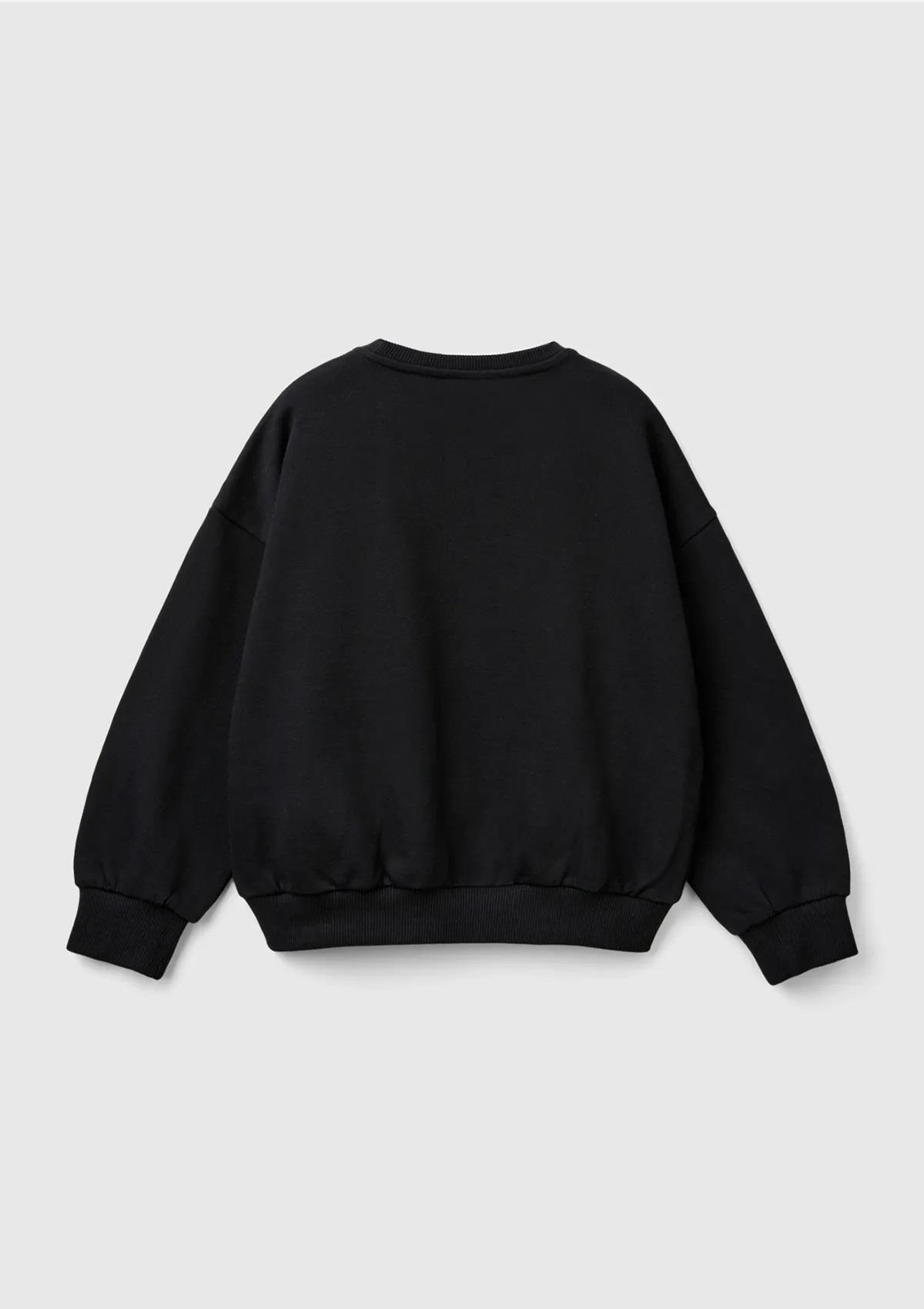 United Colors of Benetton Kız Çocuk Siyah Önü Pullu Baskı Detaylı Bisiklet Yaka Sweatshirt