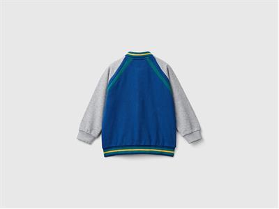 United Colors of Benetton Erkek Çocuk Saks Mavi Kontrast Detaylı Önü Çıtçıt Kapamalı Reglan Kol Bomber Sweatshirt