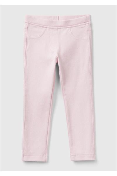 United Colors of Benetton Kız Çocuk Logo İşlemeli Beli Lastikli Dar Kesim Pantolon E00X