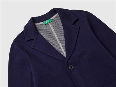 United Colors of Benetton Erkek Çocuk Lacivert Logo İşlemeli Önü Yama Cepli İki Düğmeli Ceket