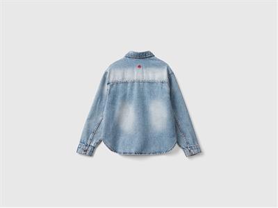 United Colors of Benetton Kız Çocuk Açık Denim Göğüs Cepli Gömlek