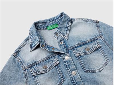 United Colors of Benetton Kız Çocuk Açık Denim Göğüs Cepli Gömlek