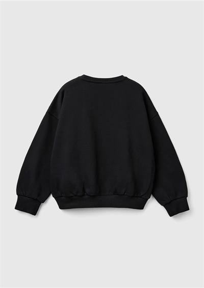 United Colors of Benetton Kız Çocuk Siyah Önü Pullu Baskı Detaylı Bisiklet Yaka Sweatshirt