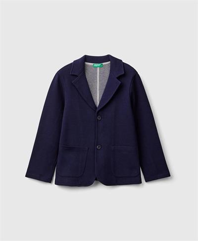 United Colors of Benetton Erkek Çocuk Lacivert Logo İşlemeli Önü Yama Cepli İki Düğmeli Ceket