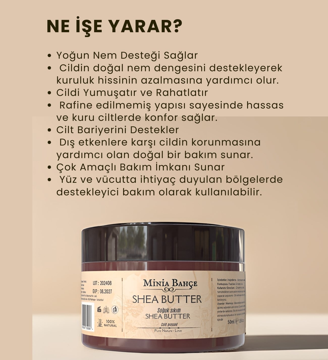 %100 Saf Shea Butter Seti 3x50 ml – Doğal Ham Karite Yağı + 10 ml Lavanta Yağı Hediye 