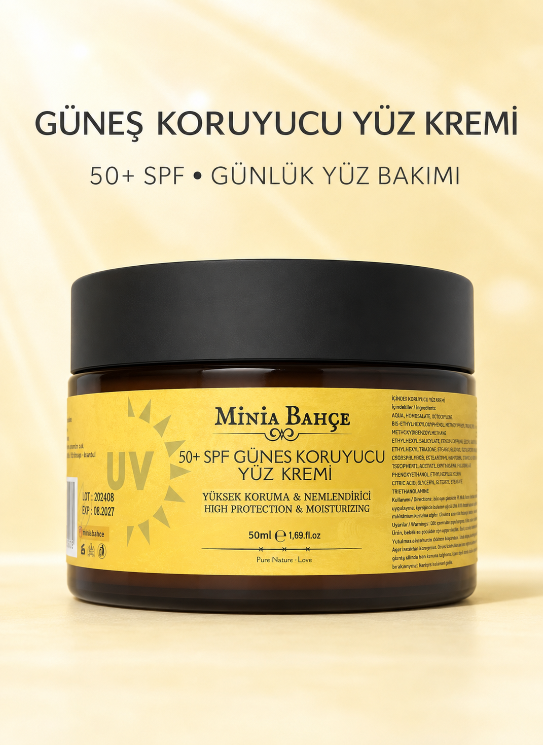 50 SPF Güneş Koruyucu Yüz  Kremi - 50 ml | %100 Doğal Filtreli