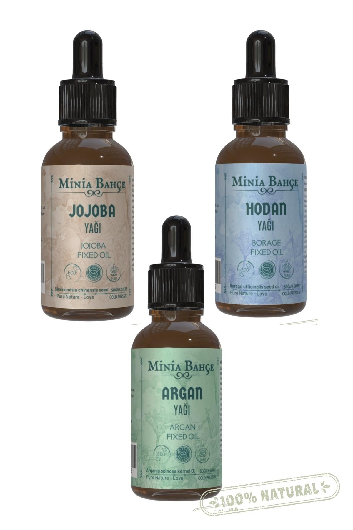 Argan Yağı, Hodan Yağı, Jojoba Yağı (3'lü Set) 30ml X 3 Adet