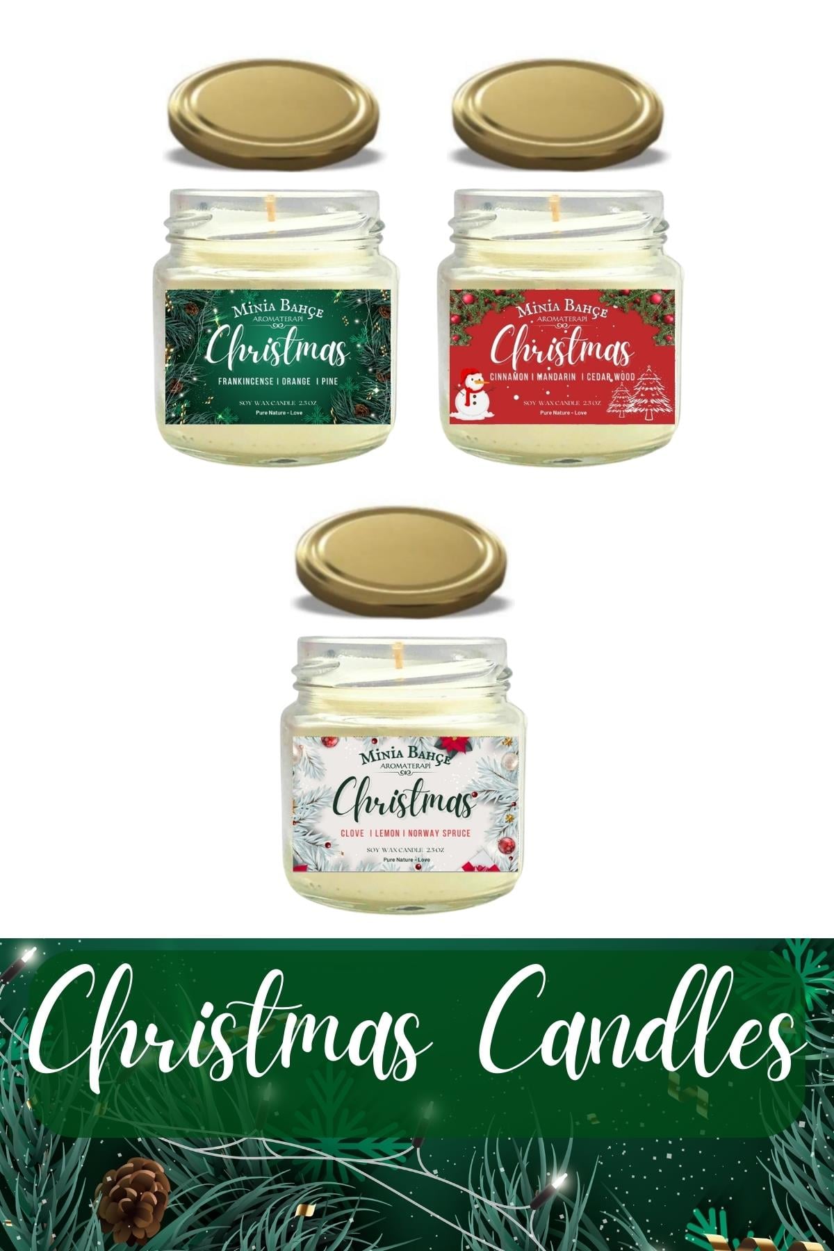 Aromaterapi Soya Mum, Yeni Yıl Soya Mumu 001 (chirstmas) , 75gr, 3 Adet