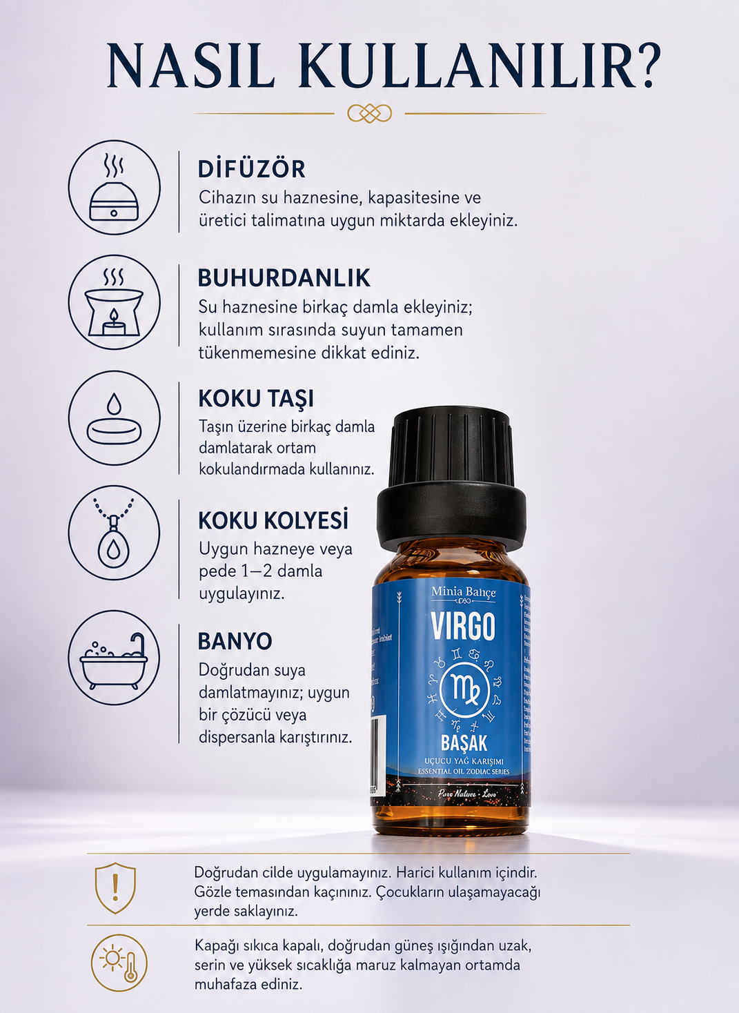 Başak Burcu Uçucu Yağ Karışımı – Lavanta, Okaliptüs, Sandal Ağacı, Greyfurt ve Adaçayı Uçucu Yağları, 10 ml