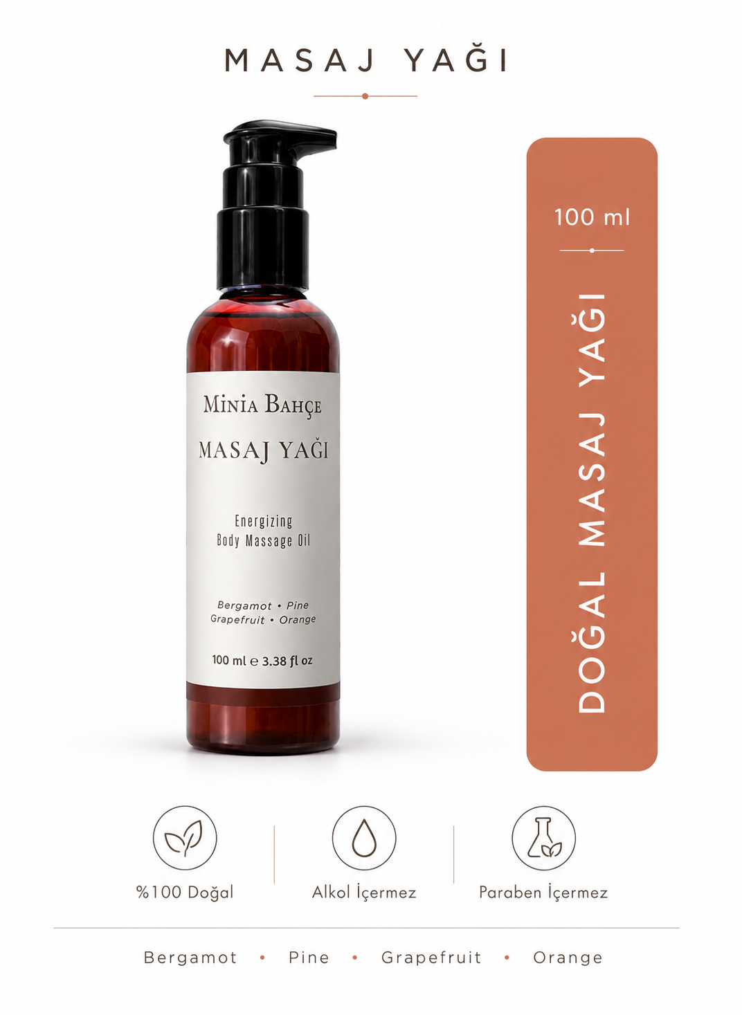 Bergamot Aromaterapi Masaj Yağı 100 ml | Çam, Greyfurt ve Portakal