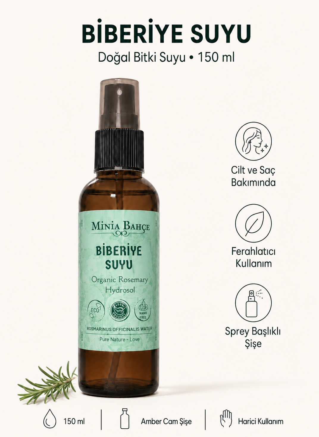 Biberiye Suyu - %100 Doğal ve Yağlı Hidrosol, 150ml