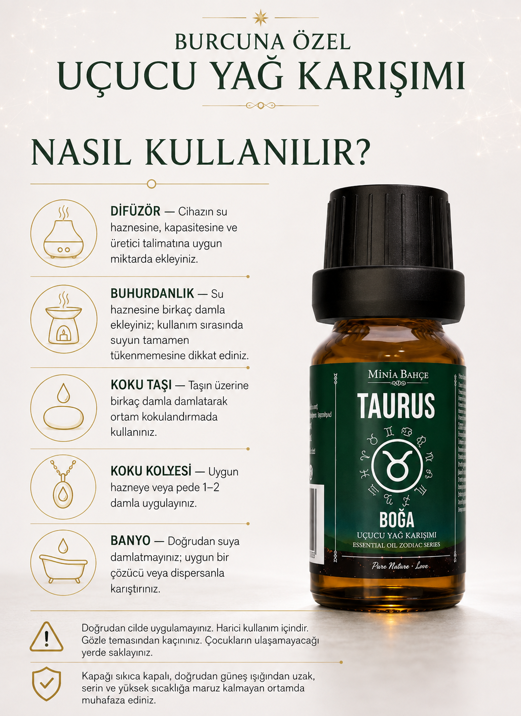 Boğa Burcu Uçucu Yağ Karışımı – Ylang Ylang, Kekik, Limon, Adaçayı ve Itır Uçucu Yağları, 10 ml