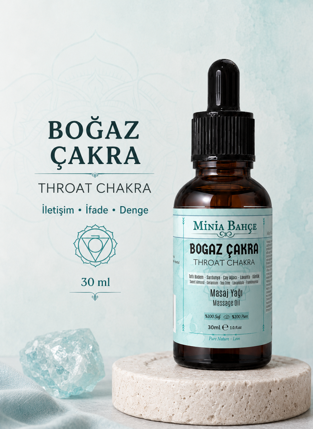 Boğaz Çakra Masaj Yağı - Throat Chakra Oil, 30ml | %100 Saf ve Doğal