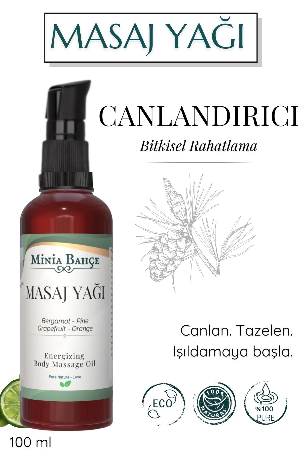 Canlandırıcı Masaj Yağı, 100ml. %100 Saf ve Doğal