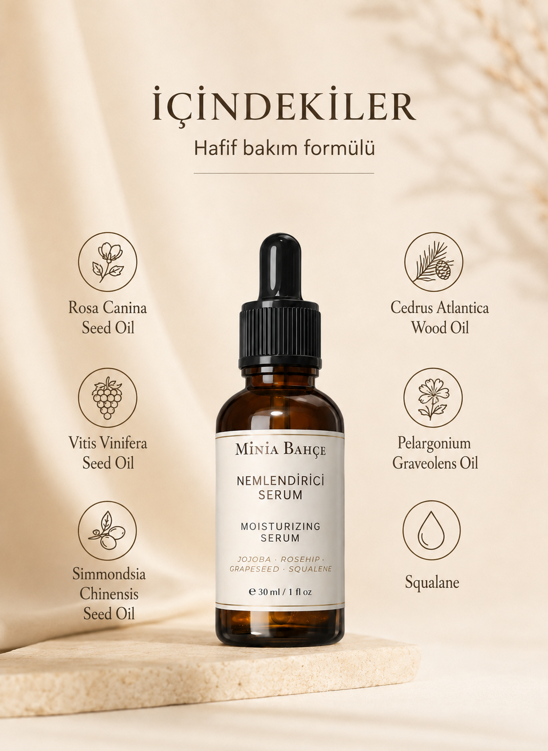 Cilt Nemlendirici Serum – 30 ml | Bitkisel Yağlarla Günlük Yüz Bakımı