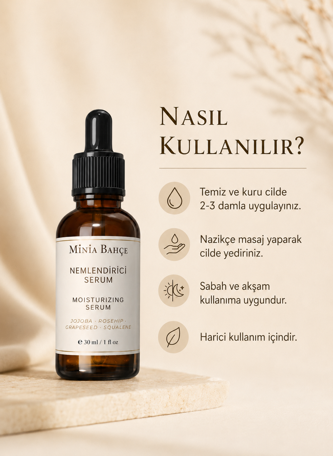 Cilt Nemlendirici Serum – 30 ml | Bitkisel Yağlarla Günlük Yüz Bakımı