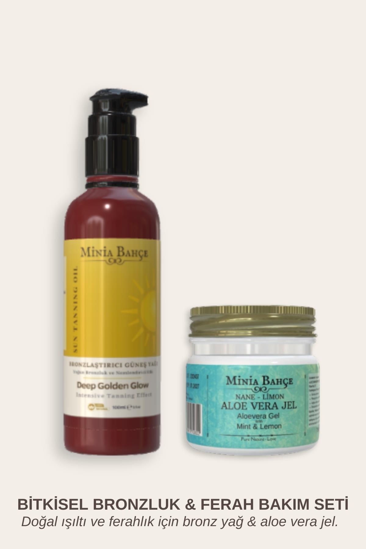 Doğal Bronz Bakım Seti – Bronzlaştırıcı Yağ 100 ml + Aloe Vera Jel 75 ml