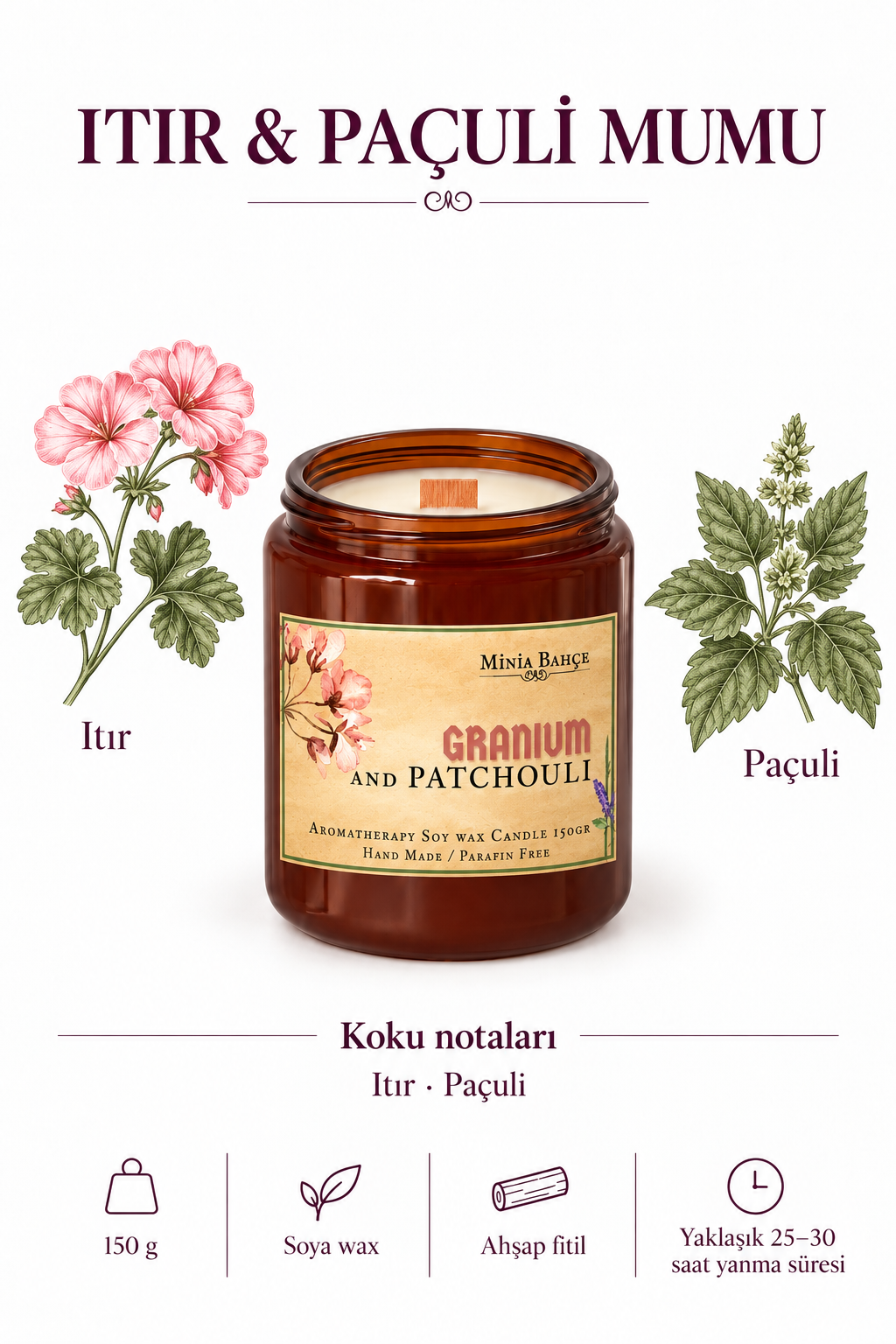 GERANIUM & PATCHOULI – SOYA MUMU – 150 GR