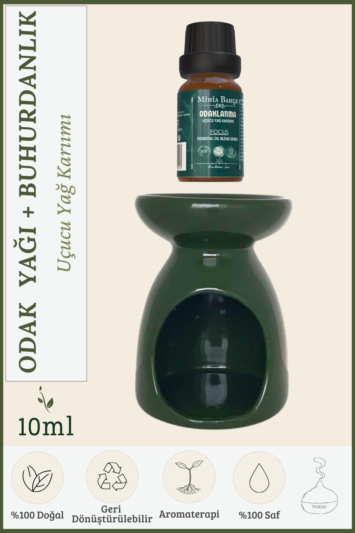 Odaklanma (Focus) Uçucu Yağ Karışımı Özel Seri (10 ml) ve Buhurdanlık: Konsantrasyon ve Zihinsel Netlik