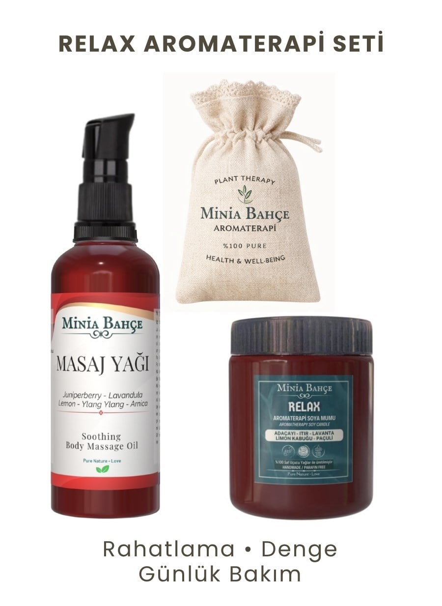 Relax Aromaterapi Seti - Masaj Yağı + Soya Mum + Lavanta Kesesi