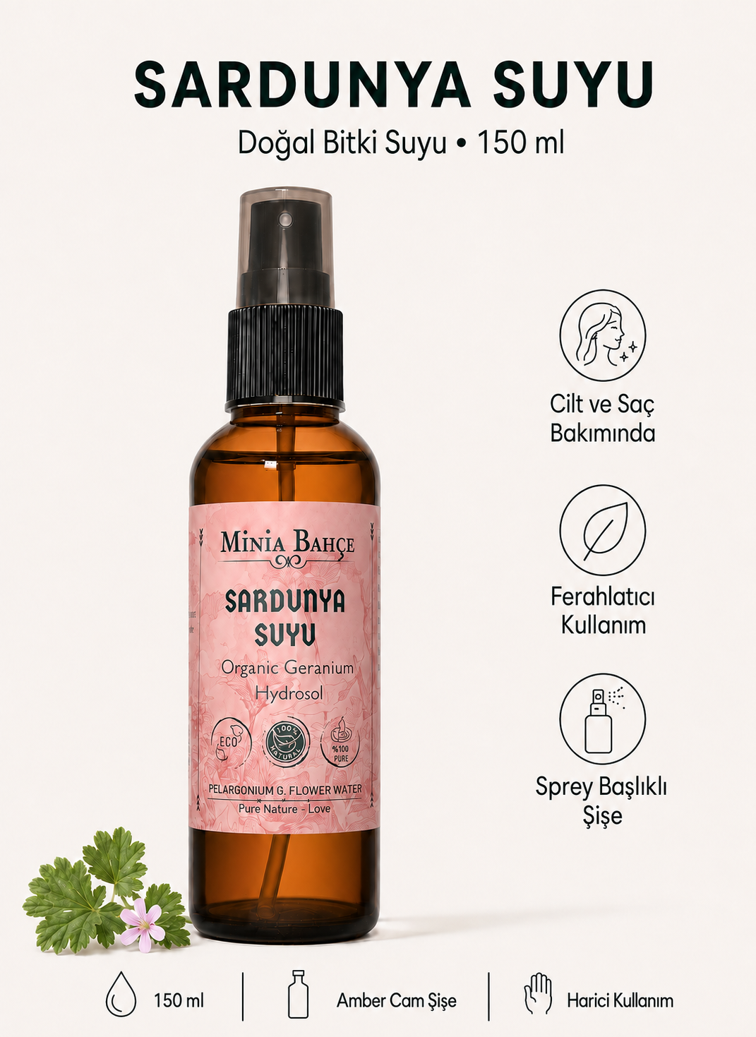 Sardunya Suyu - %100 Doğal ve Yağlı Hidrosol, 150ml