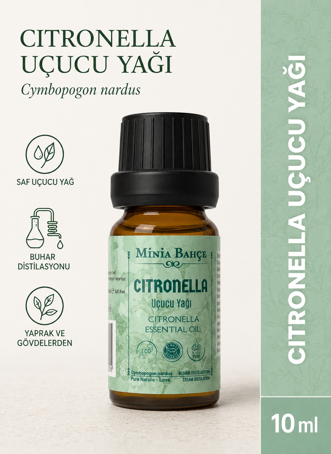 Citronella Uçucu Yağı – 10 ml | Saf ve Katkısız Bitkisel Uçucu Yağ