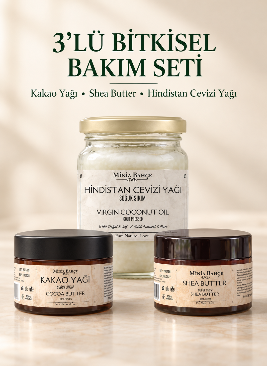 Soğuk Sıkım Shea Butter, Kakao ve Hindistan Cevizi Yağı (%100 Doğal & Saf) - 250 ml