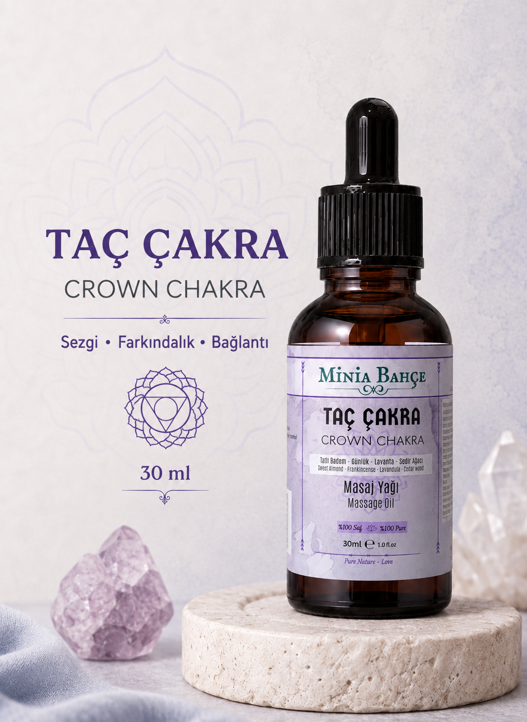 Taç Çakra Masaj Yağı - Crown Chakra Oil, 30ml | %100 Saf ve Doğal