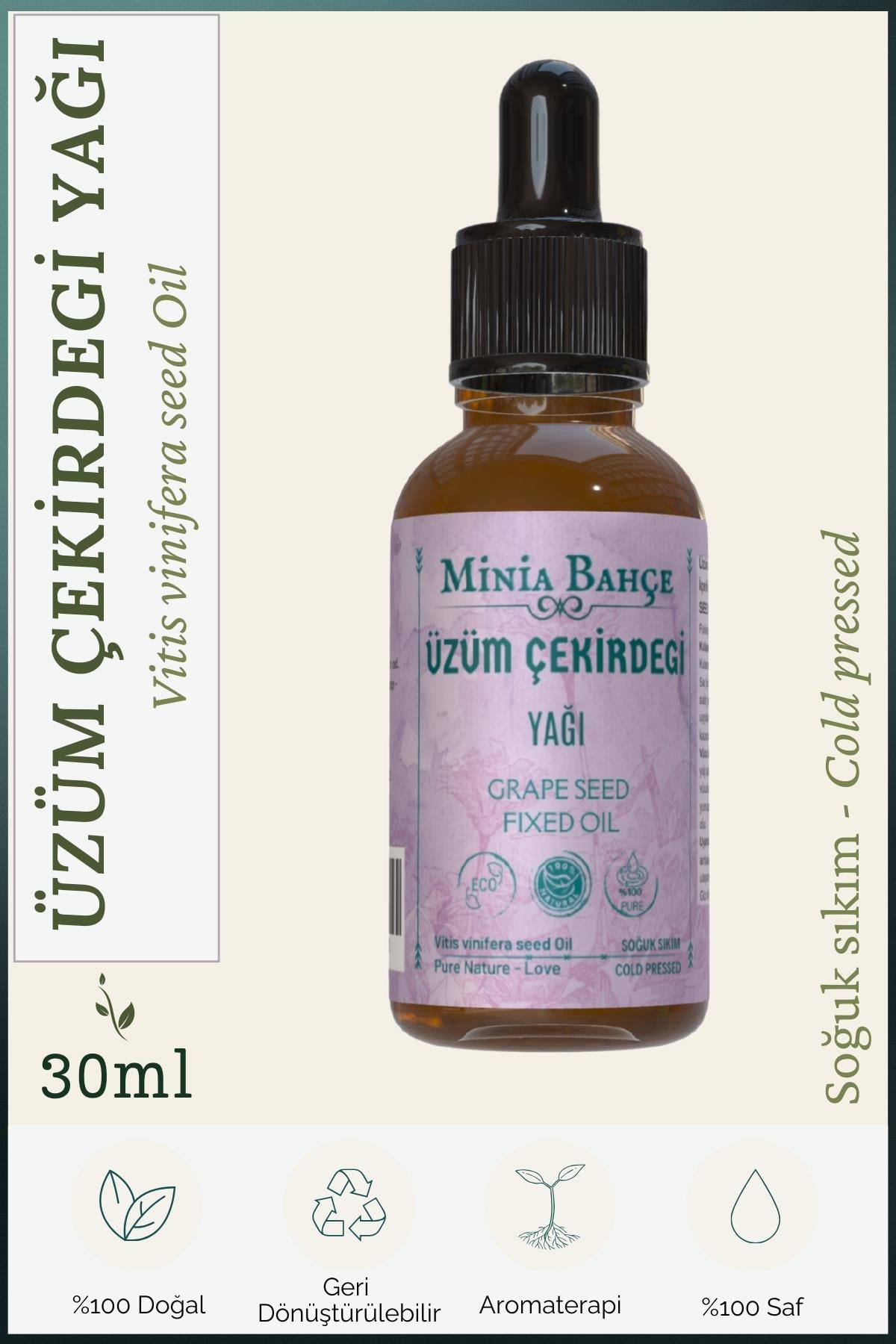 Üzüm Çekirdeği Yağı, %100 Saf ve Doğal - 30ml