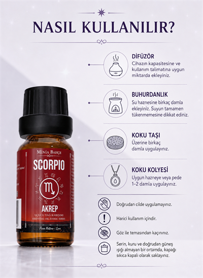 Akrep Burcu Uçucu Yağ Karışımı – Paçuli, Akgünlük, Ylang Ylang, Lavanta, Sandal Ağacı ve Çam Uçucu Yağları, 10 ml