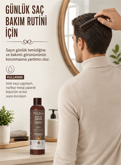 Argan Yağlı Şampuan – Argan Yağı, Isırgan Otu ve Buğday Proteini İçeren Saç Bakım Şampuanı, 400 ml