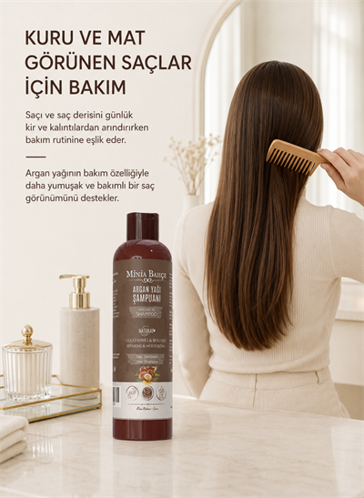 Argan Yağlı Şampuan – Argan Yağı, Isırgan Otu ve Buğday Proteini İçeren Saç Bakım Şampuanı, 400 ml