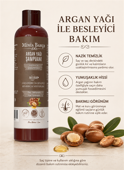 Argan Yağlı Şampuan – Argan Yağı, Isırgan Otu ve Buğday Proteini İçeren Saç Bakım Şampuanı, 400 ml
