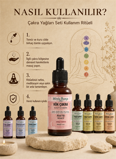 7 Çakra Masaj Yağı Seti – 7 x 30 ml | Kök, Sakral, Karın, Kalp, Boğaz, Üçüncü Göz ve Taç Çakra Bakım Seti