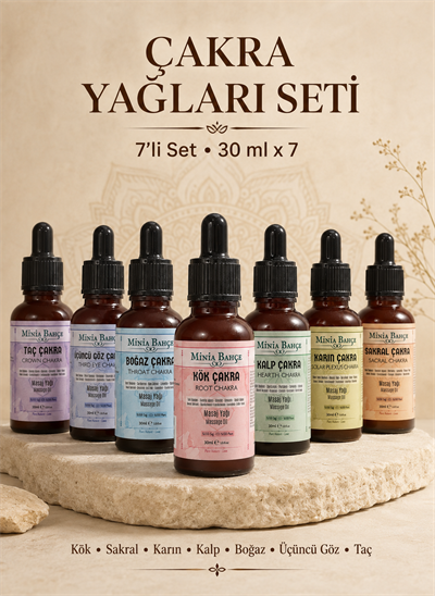 7 Çakra Masaj Yağı Seti – 7 x 30 ml | Kök, Sakral, Karın, Kalp, Boğaz, Üçüncü Göz ve Taç Çakra Bakım Seti