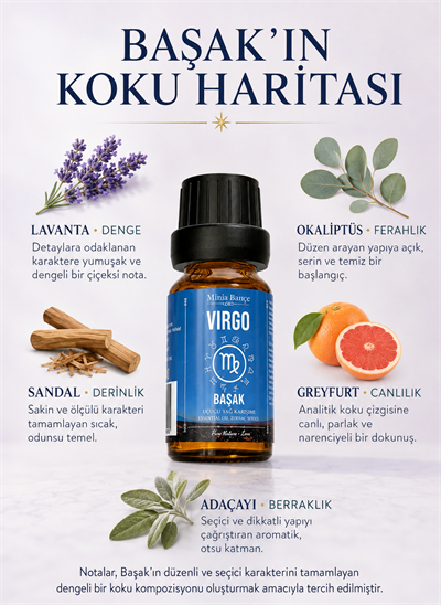 Başak Burcu Uçucu Yağ Karışımı – Lavanta, Okaliptüs, Sandal Ağacı, Greyfurt ve Adaçayı Uçucu Yağları, 10 ml